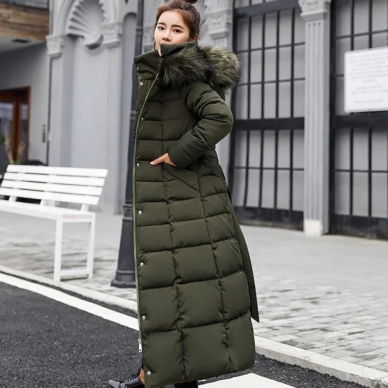 Low Price Sales Are Limited NEW Arrivals 5 Colors M-3XL Winter Warm Jacket Women's Bow Belt Real Fox Fur Collar Windbreaker Long Coat  Thick Snow Roads Overcoat
