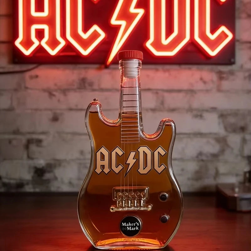 AC/DC Lovers Electric Guitar Shaped Whiskey Decanter with Crown Topper Creative Style Crystal Glass Liquor Bottle for Rock Fans Gifts Bar Pubs Night Club Drinkware Decorations Barware Accessories