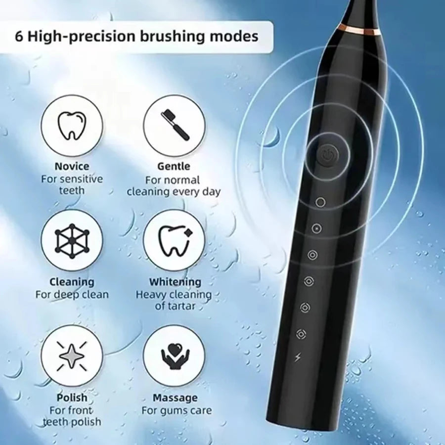 Electric Ultrasonic Toothbrush Set Six Speed Mode Home Soft Hair USB Charging Waterproof Adult Tooth Cleaner Automatic Couple Set- Adults Oral Hygiene Accessories