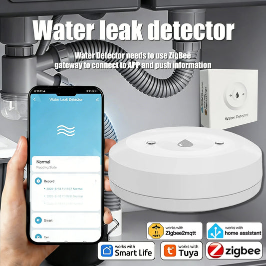 APP Control Zigbee 3.0 Water Leak Flood Detector Sensor with App Remote Monitoring for Kitchen Bathroom Compatible with Home Assistant