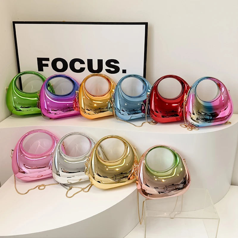 Hot Selling Women's Crossbody Bags New PVC Metallic Luster Half Moon Party Banquet Women's Bag Luxury Handbags Supplies Women Fashion Accessories