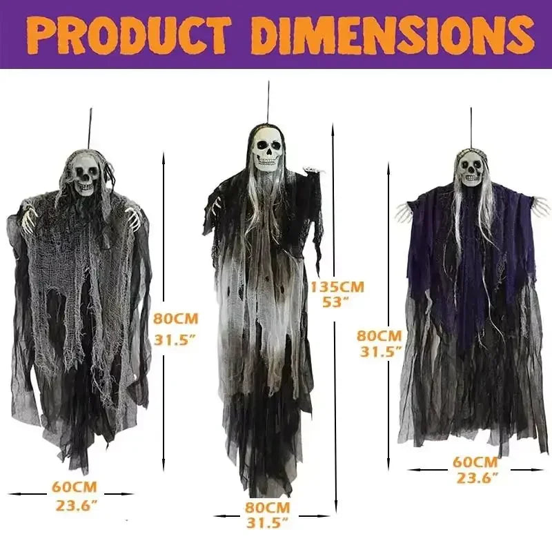 Hanging Halloween Skeleton Ghosts Decorations Grim Reapers for Halloween Outdoor  Halloween Sound Control Light Up Ghost