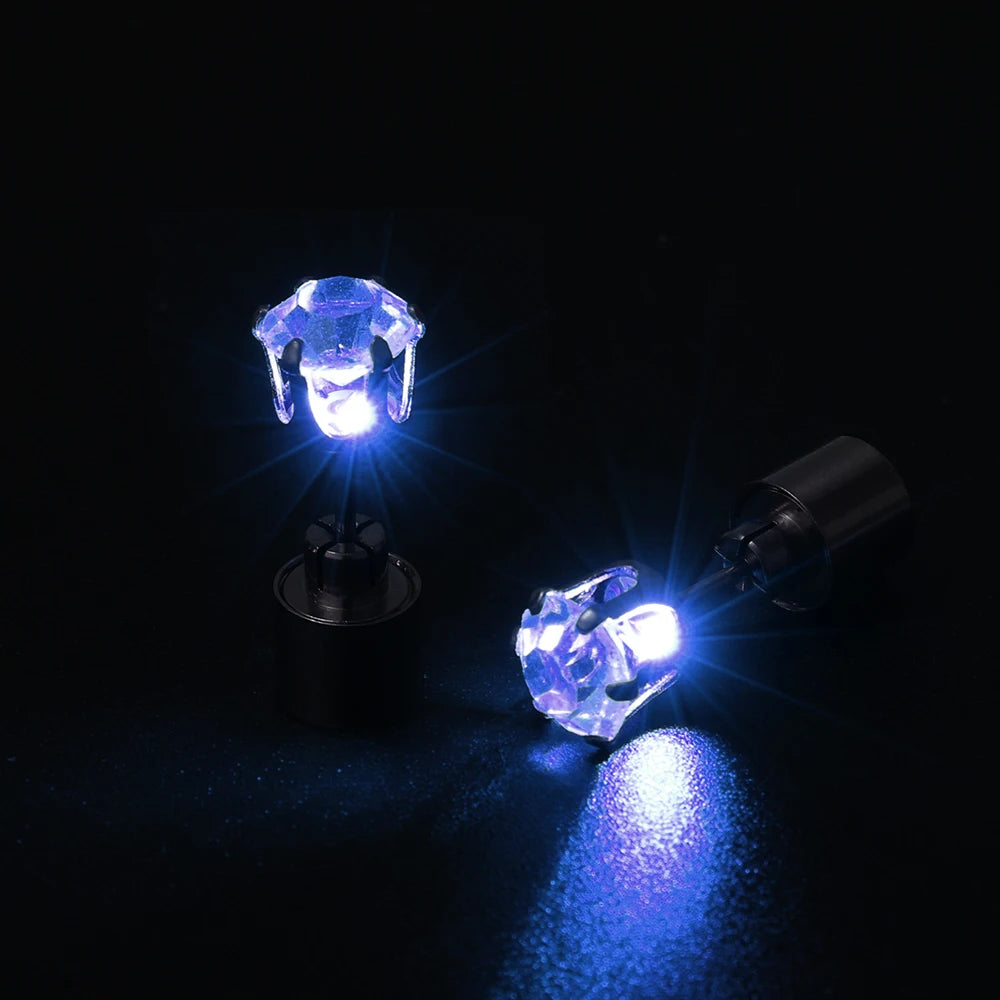 2 PCS Set 5 Colors LED Light Up Ear Stud Earrings Colorful Flashing Zircon Luminous Earring Stainless Steel Rave Festival Party Night Club Dancing Bling Ear Ring Studs Jewelry Accessories