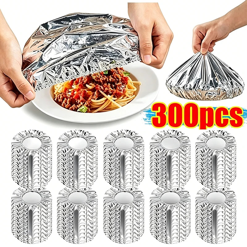 300 PCS Set Home Travel Camping Picnic Aluminum Foil Bowl Wraps Cover Kitchen Food Preservation Wraps Reusable Aluminum Foil Film Covers Food Fresh-Keeping Insulation Bags