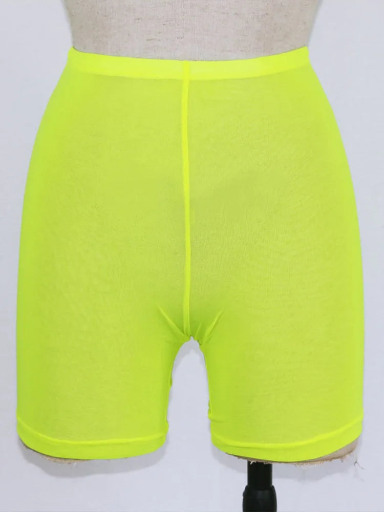 NEW!!!! Sexy  Summer Fashion Yellow Mesh Transparent Sexy Women Casual Shorts Ladies High Waist Shorts Summer Shorts Sexy Shorts