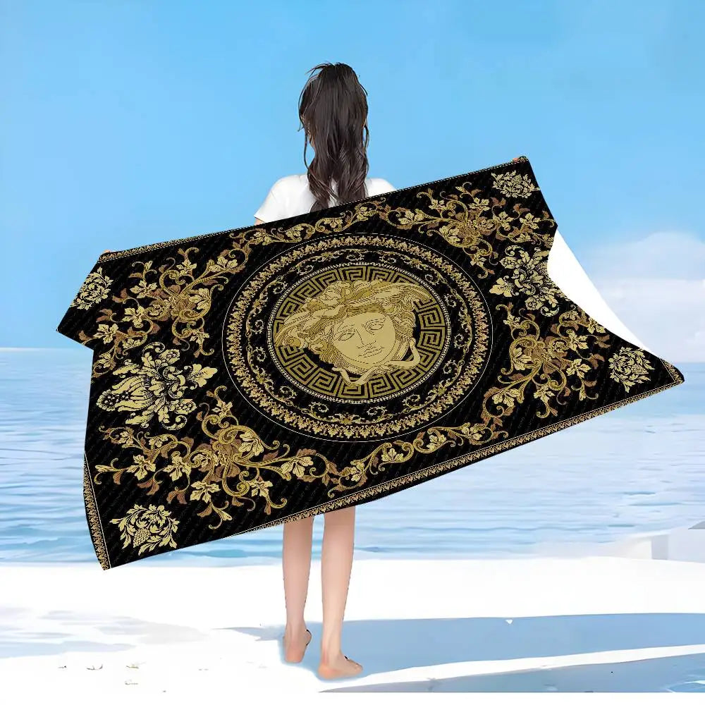 100% Cotton 77x182cm Fashion And Luxury V-Versace Anime Beach Swimming Towel Soft Absorbent Washcloth Women's Gifts for Travel Camping Gym Beach