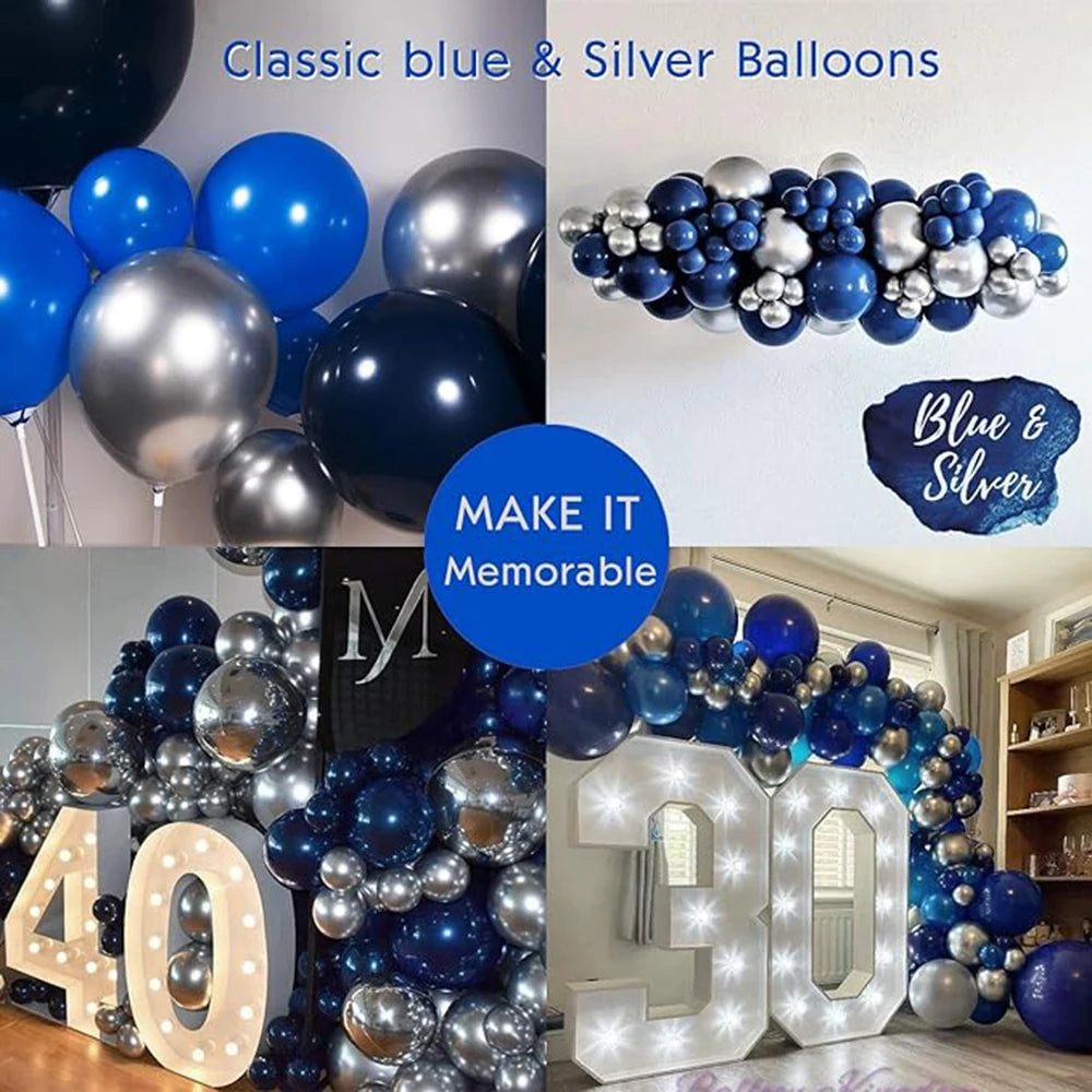 Blue Balloon Kit Royal Blue Silver Latex Balloons Garland Arch Birthday Party Wedding Graduation Baby Shower Decoration Globos