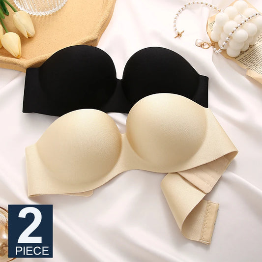 2Pcs Set Women Invisible Bras Front Closure Bra Sexy Push Up Bra Female Brassiere Strapless Seamless Backless Bralette Underwear Supplies Women Sexy Lingerie Fashion Clothing Products