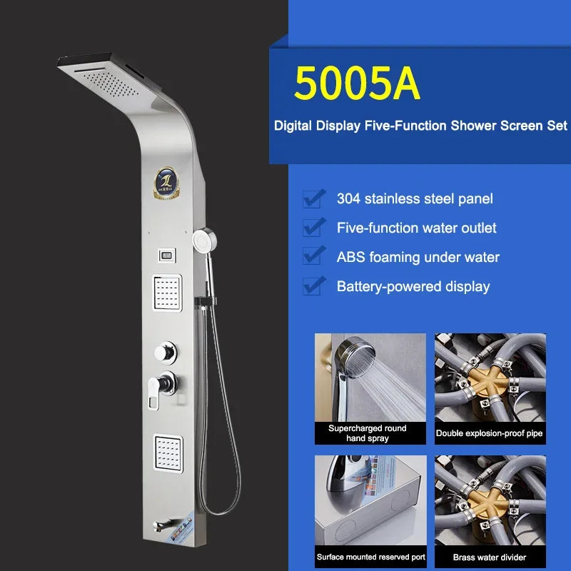 Luxury Stainless Steel Home Improvement LED Lights Shower Faucets Luxury Bathroom Faucet Set Bather Thermostat Shower Screen Shower Electronic System Kit Home Bathroom Supplies