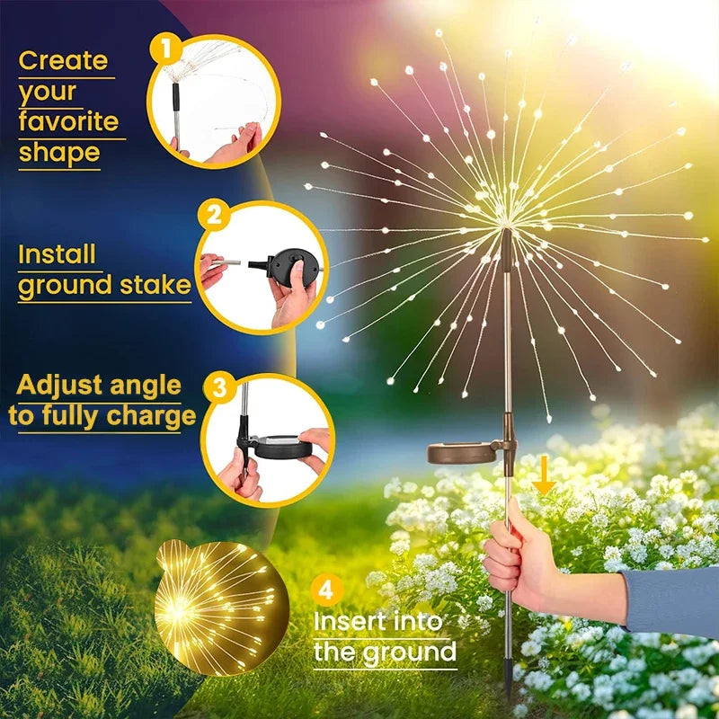 NEW Arrivals 2PCS Set 420 LED Solar Garden Firework Lights Outdoor Decor Street Solar Lamp for Pathway Patio Lawn Yard