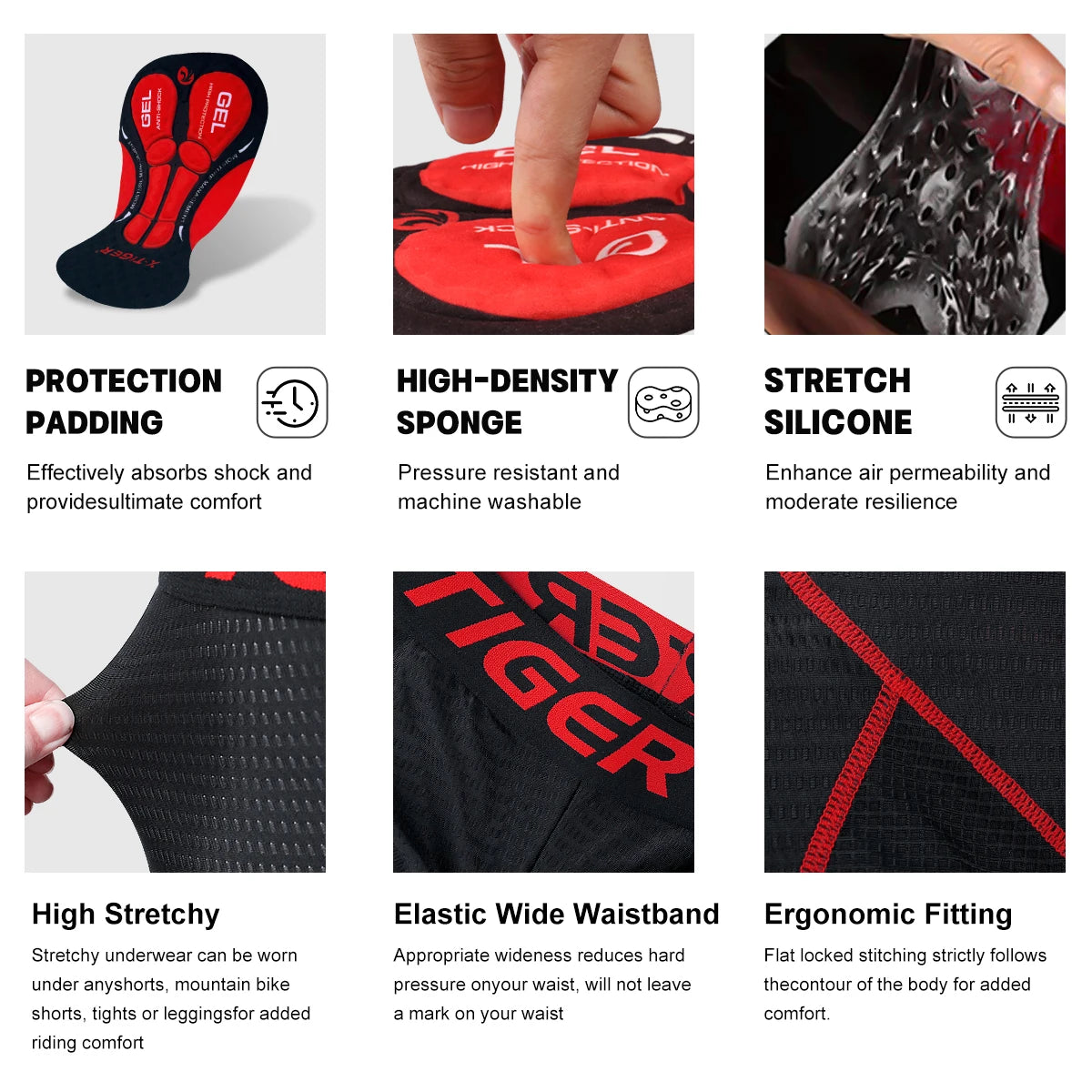 S-3XL Plus Size Cycling Underwear Gel Pad Breathable Non-Slip Men Cycling Shorts Shockproof Bicycle Under Pant MTB Road Bike Riding Shorts Male Sports Apparel Accessories