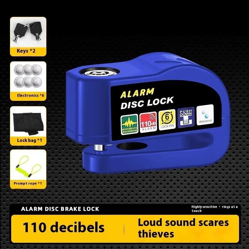 NEW Arrivals Blue/Black Color  Bicycle Motorcycle Scooter Electronic Alarm 110dB Lock Disc Brake Lock For Motorcycle Bicycle High Security Weatherproof Easy To Use