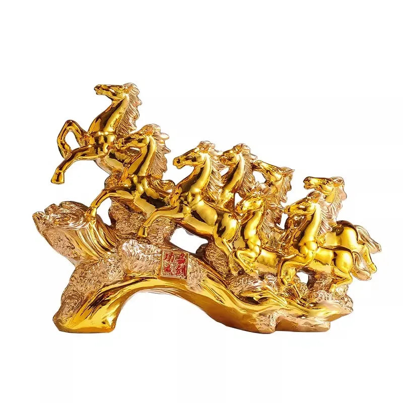 Home Decor Gold Eight Horses To Attract Wealth Ornament Living Room Decoration Ceramics Crafts Office Desktop Decoration