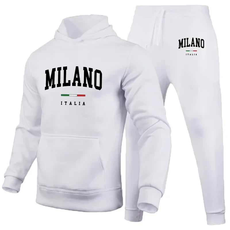 NEW Arrivals Men's Luxury Hoodie Set Milano Sweatshirt Sweat Pant for Male Hooded Tops Jogging Trousers Suit Casual Streetwear Tracksuit Outdoor Running Hiking Gym Sports Fashion Apparel Supplies