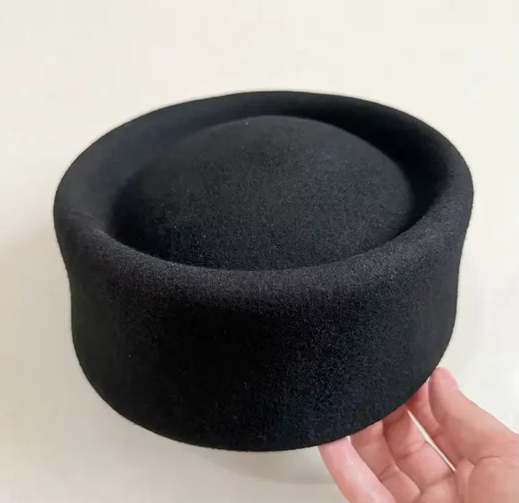 12 Colors Uzbekistan Retro Flight Attendant Ball Hat Women's 100% Wool Felt Beret Party Charming Hat Wedding Cocktail Party Medicine Box Hat