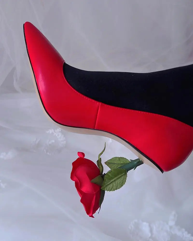 Just Arrived Handmade Sheepskin Leather Elegant 3D Red Rose Heels Ladies Pumps Pointed Toe Shallow High Heels Basic Style Banquet Party Wedding Bride Woman Shoes