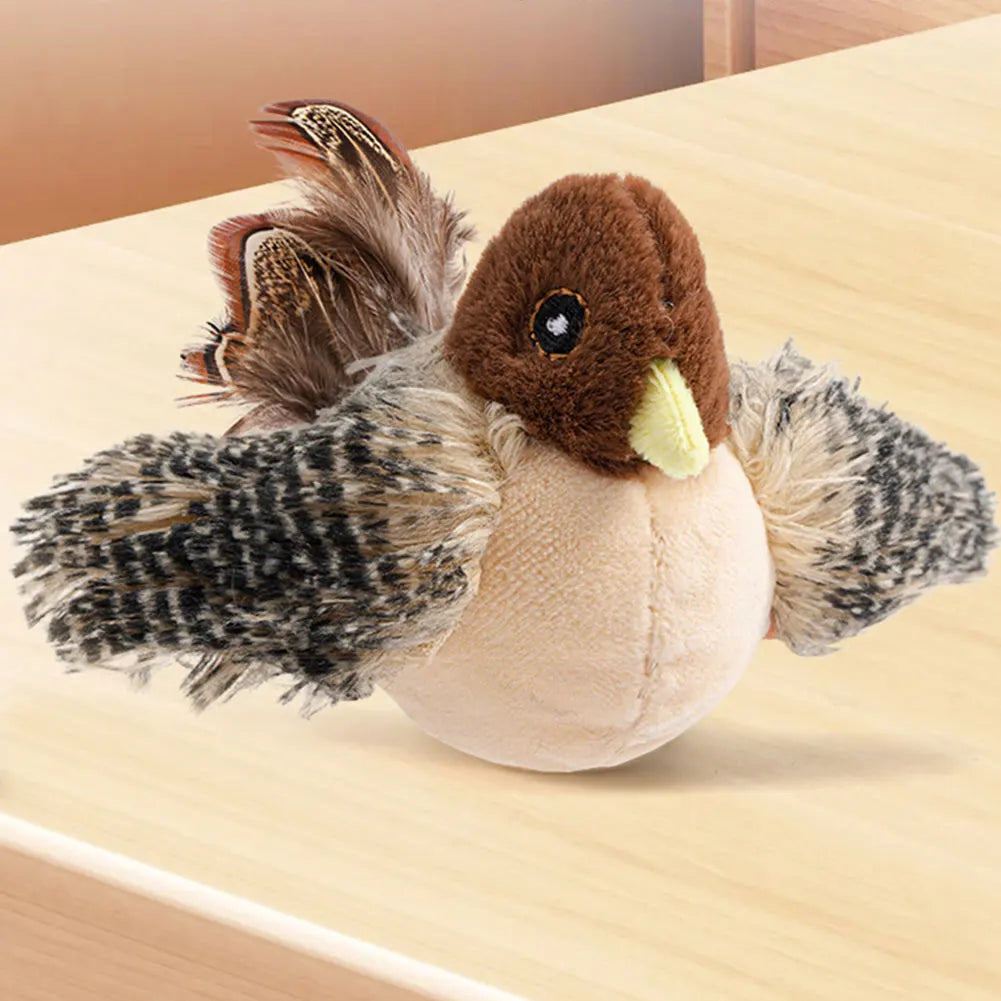 Electric Interactive Cat Toys Kitten Chirping Bird Toy Plush Cats Pets Teasing Toys Electric Squeaky Simulation Bird for Indoor Cats