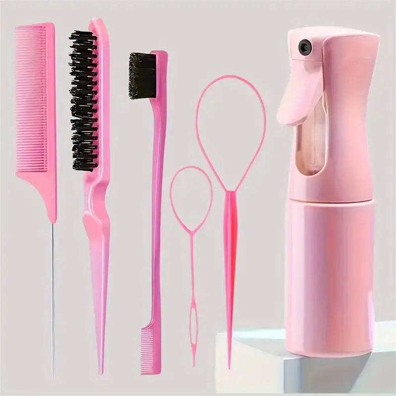 NEW Arrivals 6 PCS Set Hair Brush Set Hairdressing Spray Bottle Hair Braiding Loop Rat Tail Comb Teasing Hair Brush Edge Control Hair Brush Women Hair Care Accessories