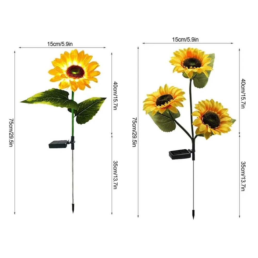 1PCS 3 Heads LED Solar Sunflowers Flower Light Home Decorative Flower Lights Garden Decoration Lawn Lamp Waterproof Landscape Flower Light