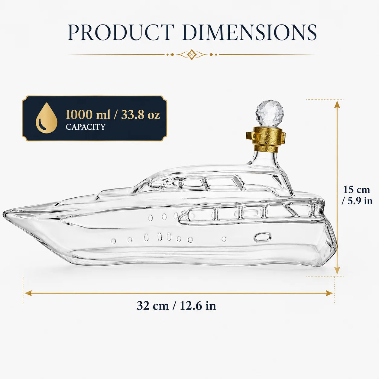 1000ml Luxury Yacht  Whiskey Crystal Decanter, High Borosilicate Glass Liquor Bottle with Crystal Stopper, Novelty Bourbon Scotch Decanter Home Hotels Bars Pubs Restaurants Barware Supplies