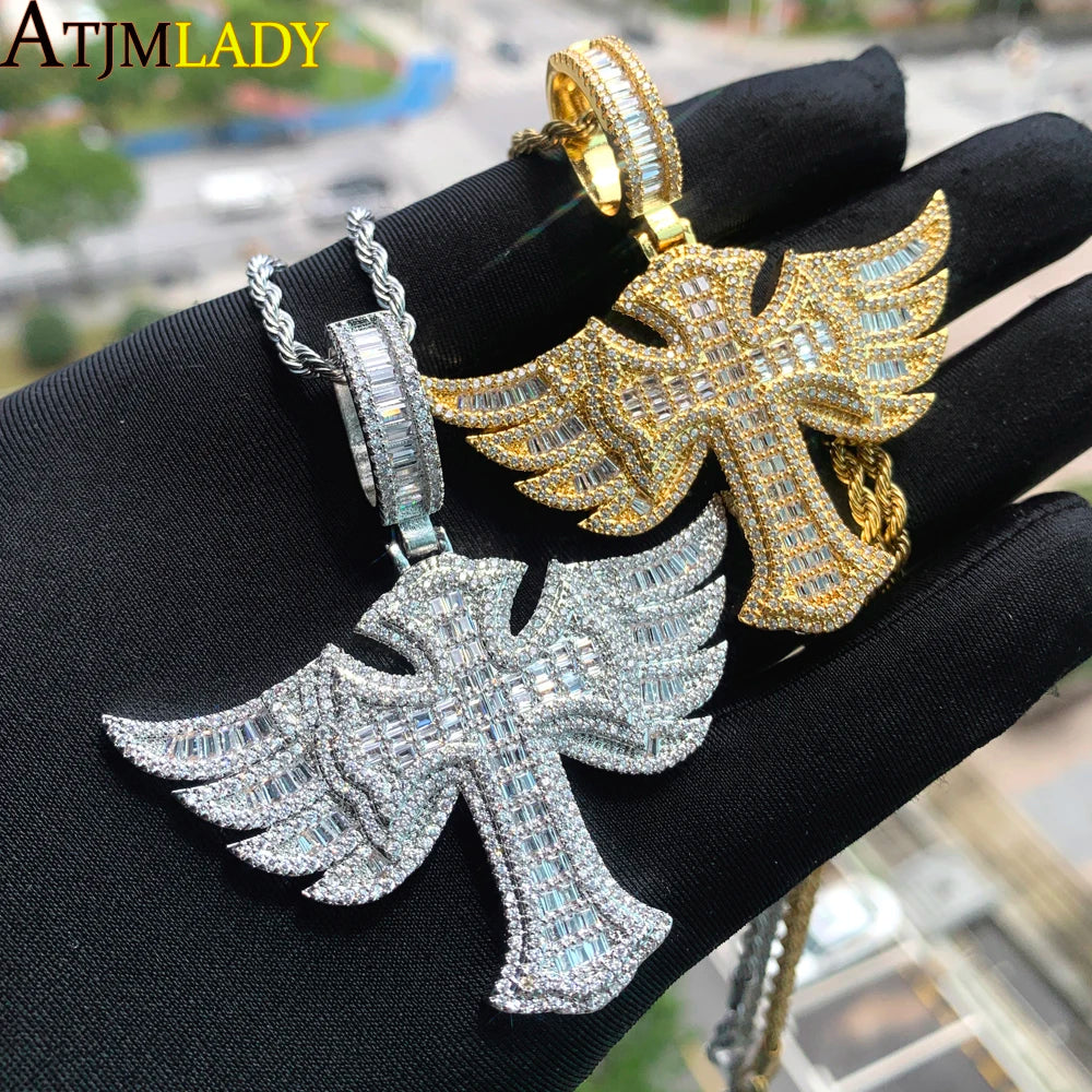 New Iced Out Cross Pendant Necklace For Women Men Bling Prong Setting Cubic Zirconia Cross Charm Luxury Hip Hop Fashion Jewelry Accessories.