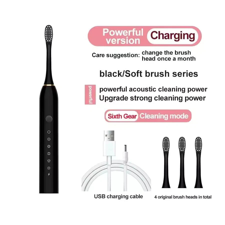 Electric Ultrasonic Toothbrush Set Six Speed Mode Home Soft Hair USB Charging Waterproof Adult Tooth Cleaner Automatic Couple Set- Adults Oral Hygiene Accessories