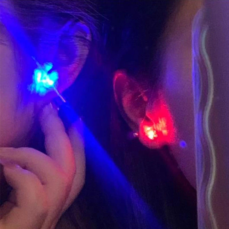 2 PCS Set 5 Colors LED Light Up Ear Stud Earrings Colorful Flashing Zircon Luminous Earring Stainless Steel Rave Festival Party Night Club Dancing Bling Ear Ring Studs Jewelry Accessories