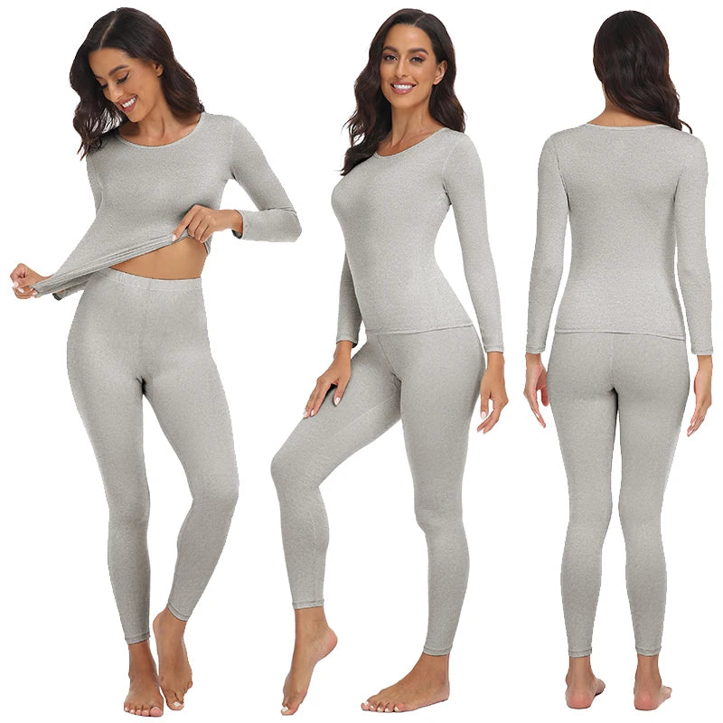 Women's Thermal Underwear Set Long Johns Base Layer Fleece Lined Soft Top Bottom 2 Pieces Set