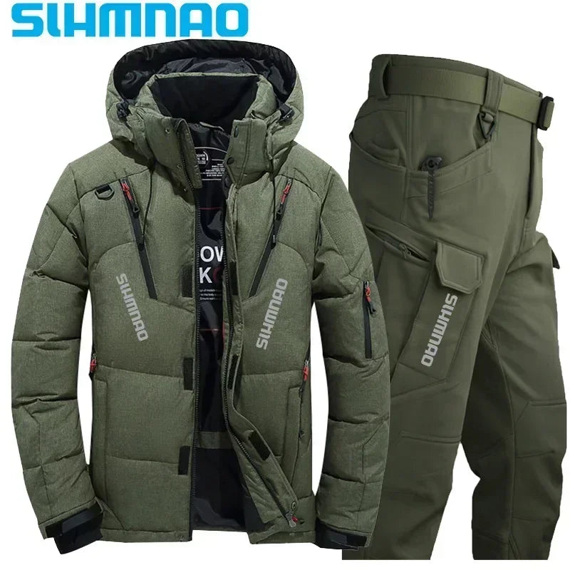 NEW M(50kg) - 4XL (100KG) 7 Colors -40* Degrees  Men's Goose Down Jacket and Tactical Pants, Winter Fishing Suit, Warm, Snow Skiing, Mountain Climbing, Hunting Sportswear