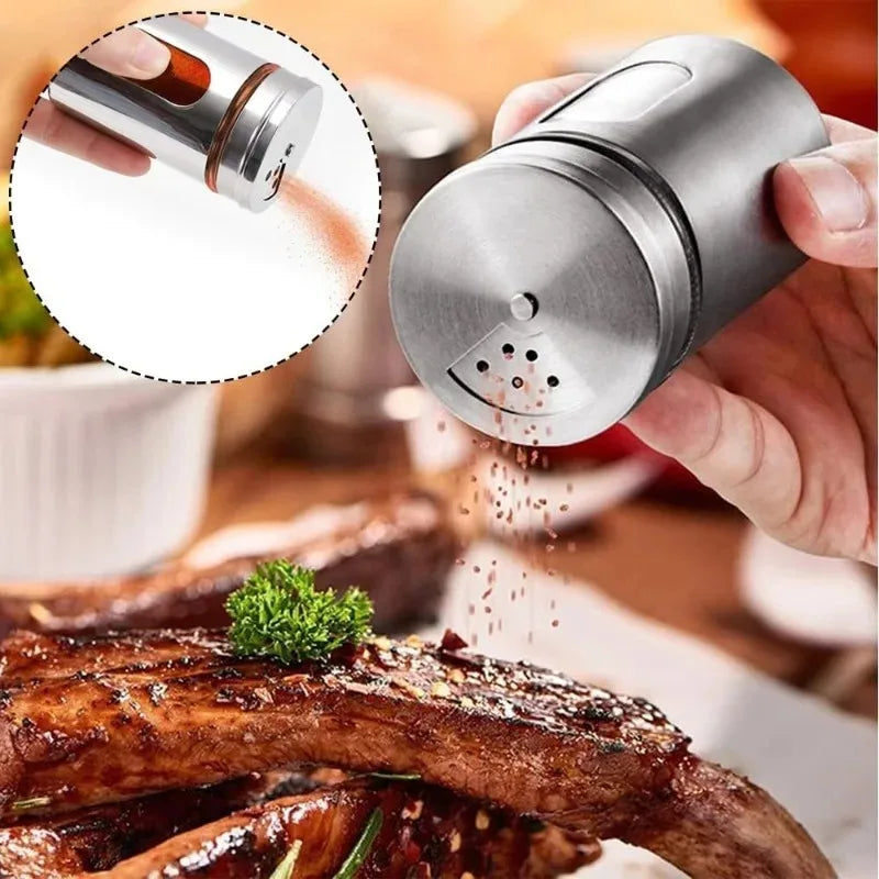201 Stainless Steel Seasoning Jar Condiment Salt Sugar Shaker Pepper BBQ Camping Picnic Spice Storage Box Powder Bottle Container Toothpick Holder Kitchenware Accessories