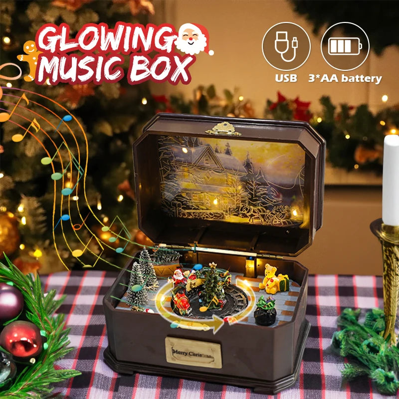 New Luminous Christmas Music Box Rotating Music Box Xmas Santa Claus  Train Ornaments Ideal Christmas Gift for Kids Girlfriend