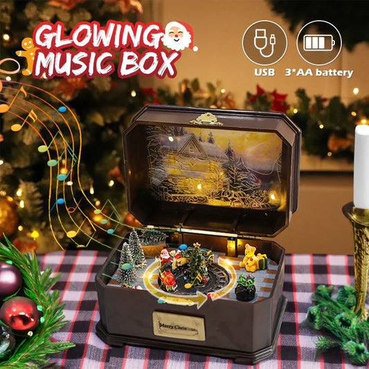 New Luminous Christmas Music Box Rotating Music Box Xmas Santa Claus  Train Ornaments Ideal Christmas Gift for Kids Girlfriend