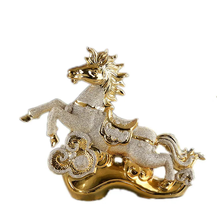 33 x 28cm Handmade Craft Modern high-end ceramic handicrafts fly yellow Tengda gold-plated horse ornaments home decorations housewarming gifts