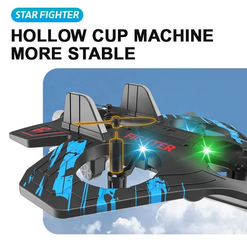 2.4G Remote Control Fighter Electric Foam Glider Stunt Tumbling UAV Hovering Helicopter with LED Colorful Lights Aircraft Model Adults Children Games Electric Toys