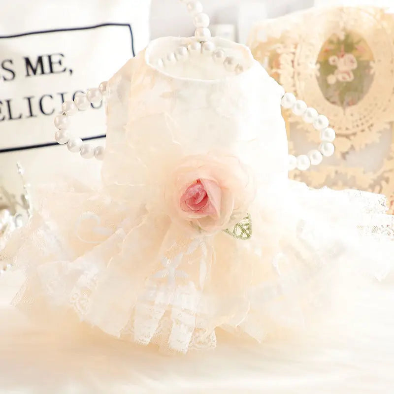 Dog Clothes Spring/Summer Thin Cat Princess Wedding Dress Vintage Flower Dress Small Dog Teddy Pet Bears