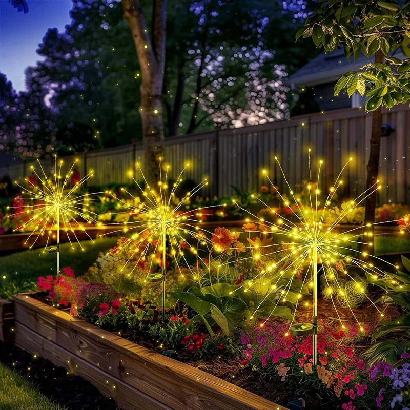 NEW Arrivals 5PCS Set Solar Garden Lights Outdoor Fairy Fireworks Light Waterproof Decor Yard Pathway Patio Lawn Flower Lamps Home Garden Lighting Decoration Supplies