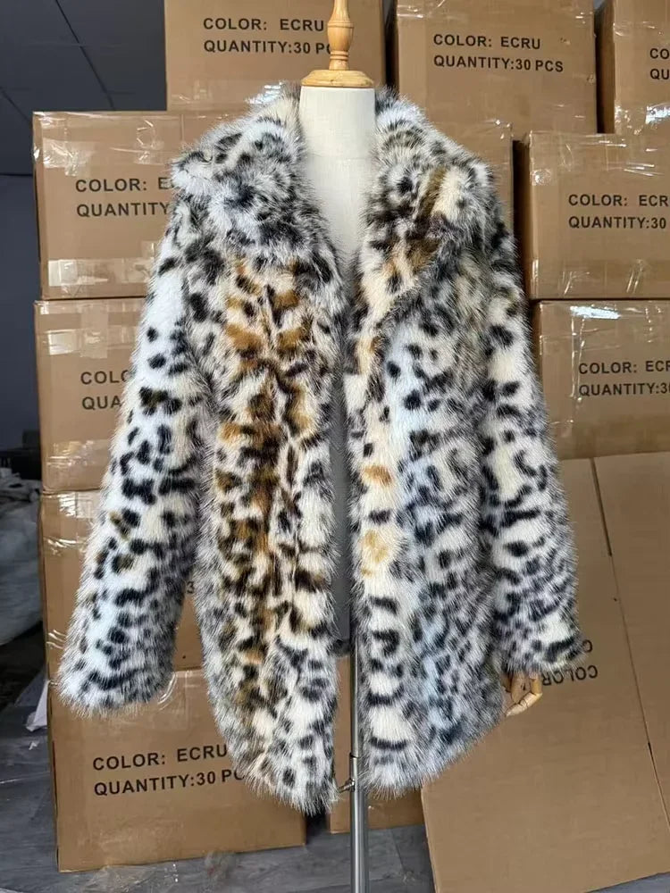 NEW Arrivals Hot Sales S-3XL Plus Size Winter Warm Snow Outerwear Luxury Coat Women Vintage Lapel Long Fluffy Warm Faux Fur Coat Women Loose Fur Jacket Long Sleeve Fur Coats Ladies Girls Luxury Fashion  Apparel Supplies