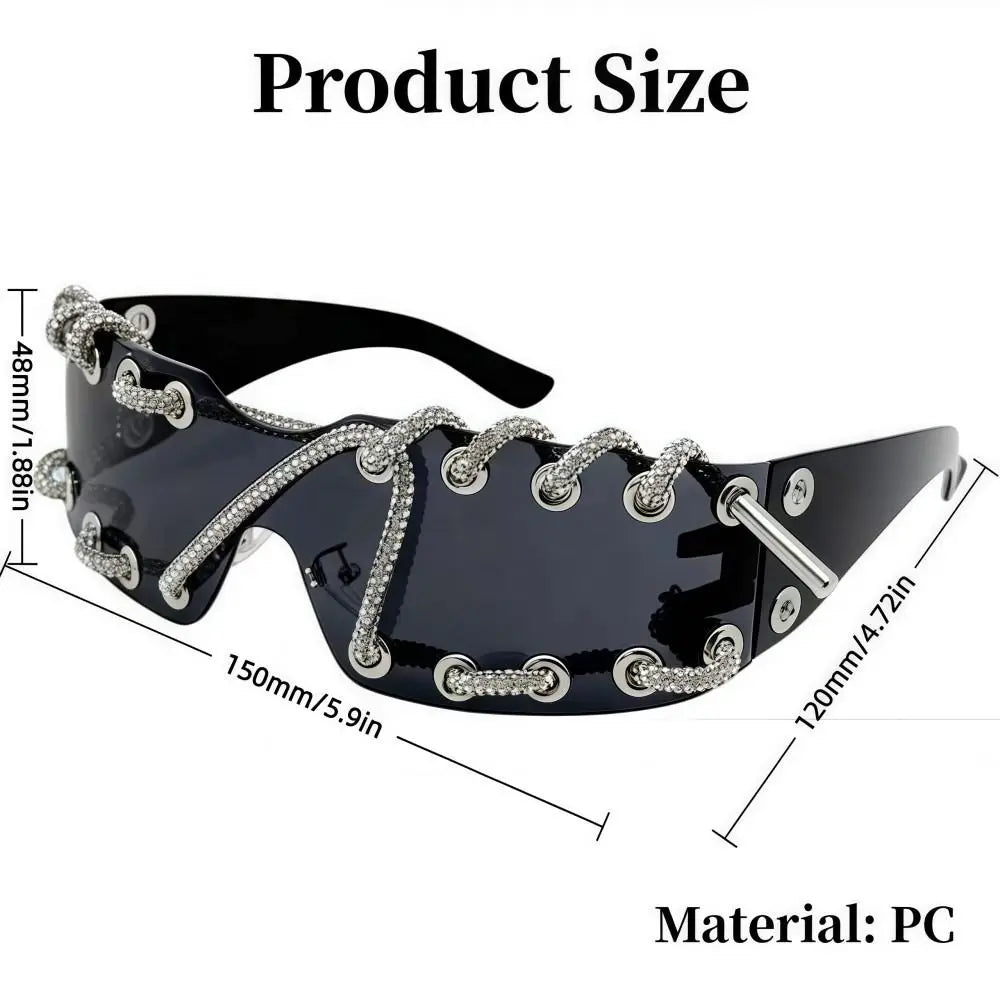 Rhinestones Chain Sunglasses Retro Cool Trendy Sunglasses UV Protective Lightweight Streetwear Party Shades For Women Men