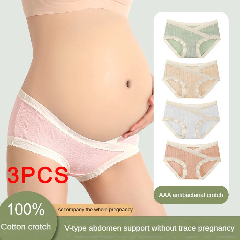 3PCS Set M-2XL Plus Size Soft Cotton Briefs V-Shaped Abdominal Support Under Panties Pregnancy Childbirth Female Underwear Pregnant Woman Women's Panties