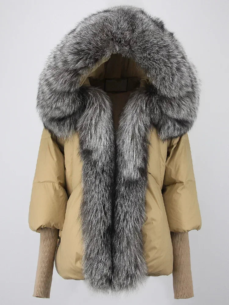 Winter Warm Snow Clothes Supplies Jacket Women Real Fox Fur Collar Hooded Natural Thick Warm Loose Oversize Duck Down Coat Streetwear Outerwear Female Girls Luxury Winter Fashion Clothing Products