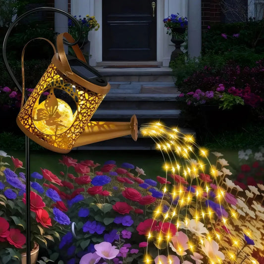 Christmas Vintage Solar Watering Can Lights Metal Kettle Lantern Outdoor Path Lights Garden Lamp for Lawn Walkway Yard Decor