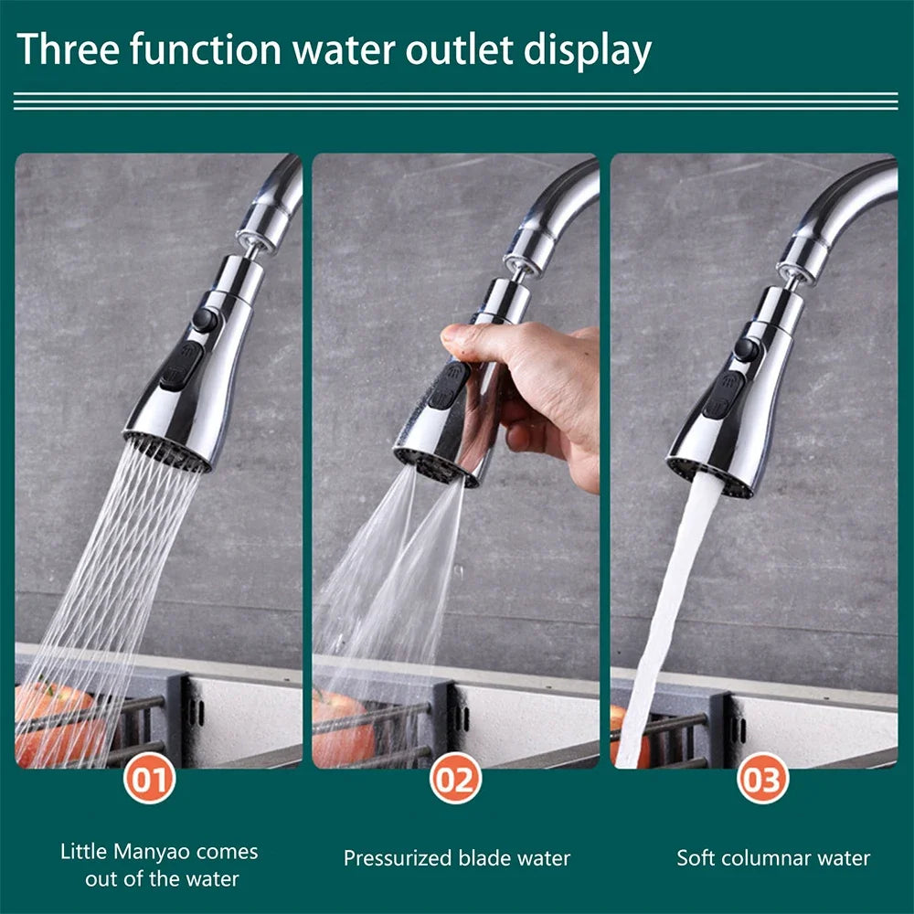 3 In 1 Kitchen Faucet Extender Universal 360° Rotate Pull Out Kitchen Sink Tap Multi-Mode Strong Flushing Booster Kitchen Accessories Home Washing Tools