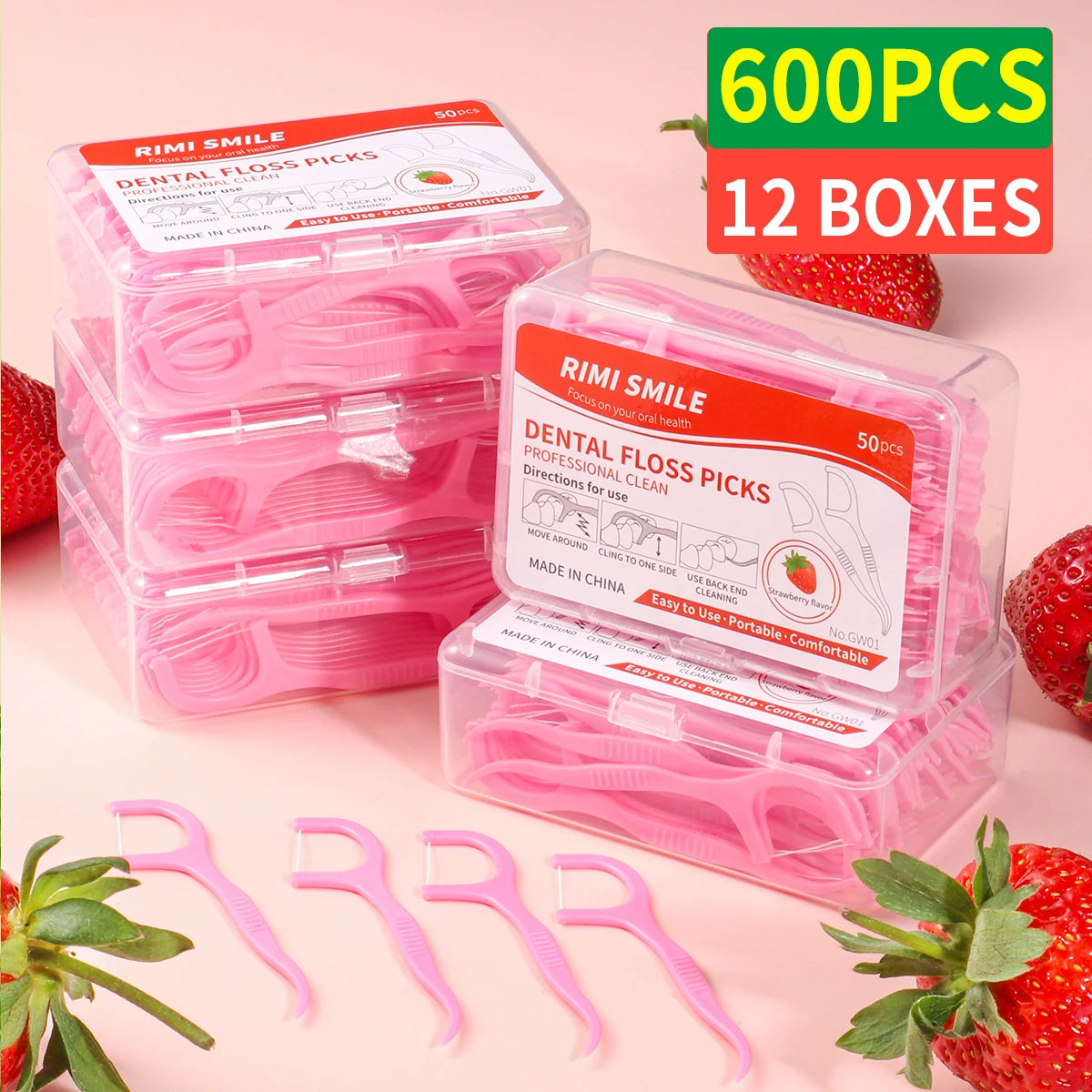 NEW 600PCS Set Strawberry Flavored Dental Floss Picks - Fresh Mouth High Aesthetic Pink Disposable Oral Care Hygiene Accessories