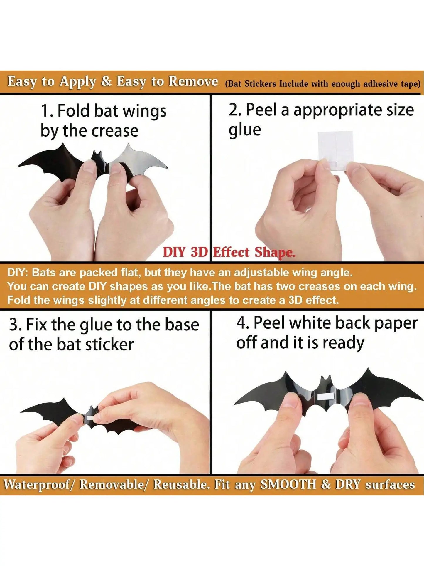 60pcs 3D Waterproof Black Bats Wall Decor Halloween Decor