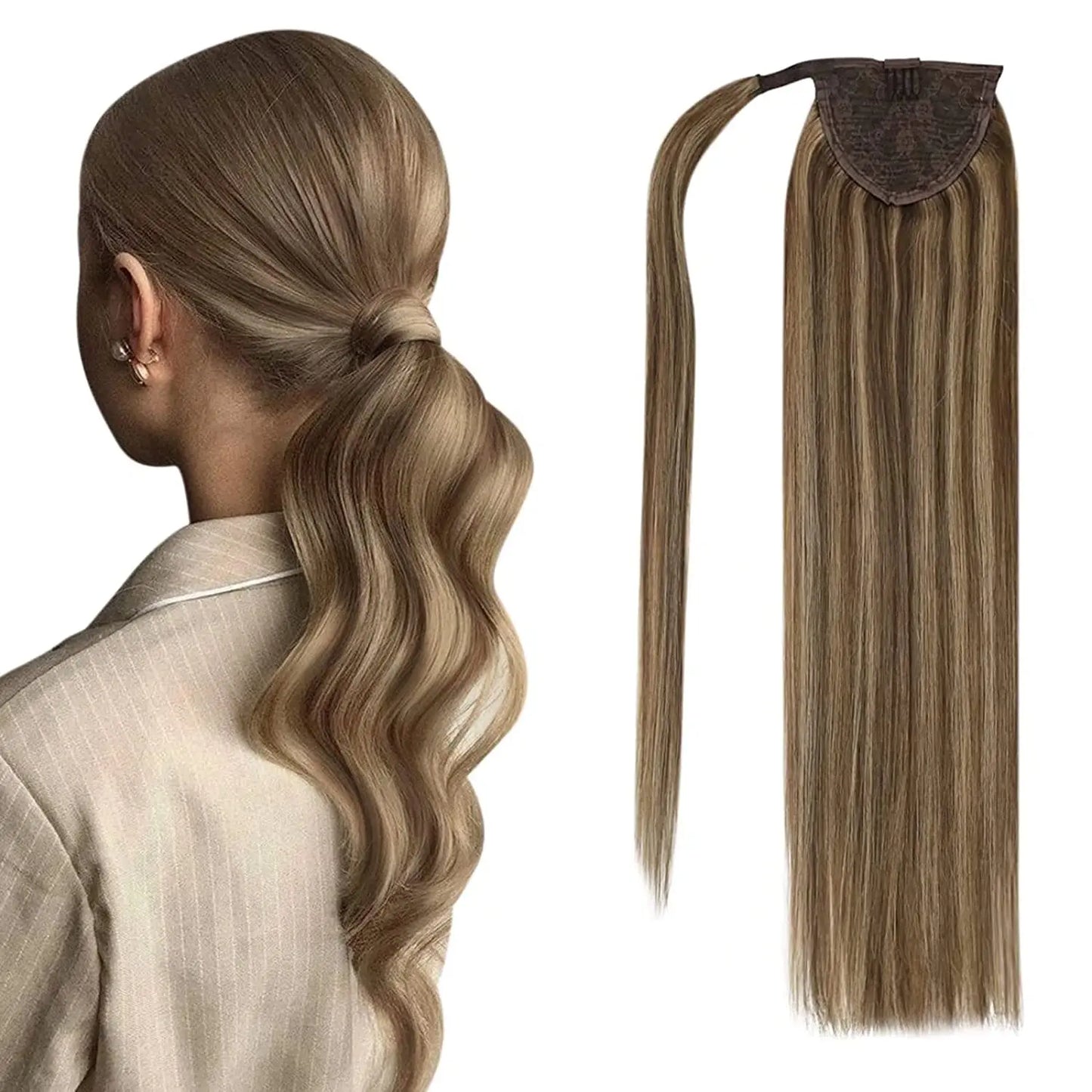 NEW  Ponytail Natural Human Hair 14-22" Highlight Ponytail Extensions 100% Real Human Ponytail Hair Extensions 80g/Set For Women