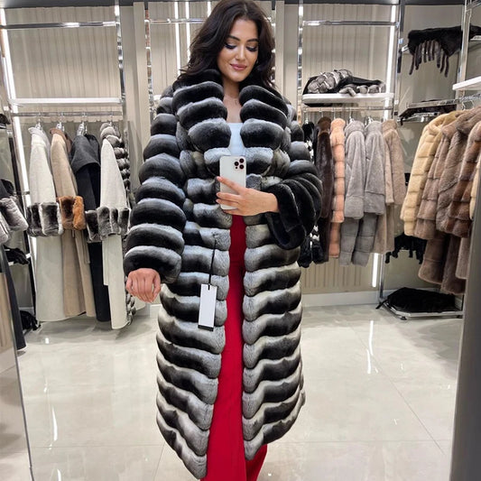 NEW Arrivals UK S-3XL Big Size 5 Colors Women's Luxury Real Chinchilla Long/Short  Winter Coat Chinchilla Real Natural  Rex Rabbit Fur Coats Women Ladies Luxury Winter Fashion Apparel Products