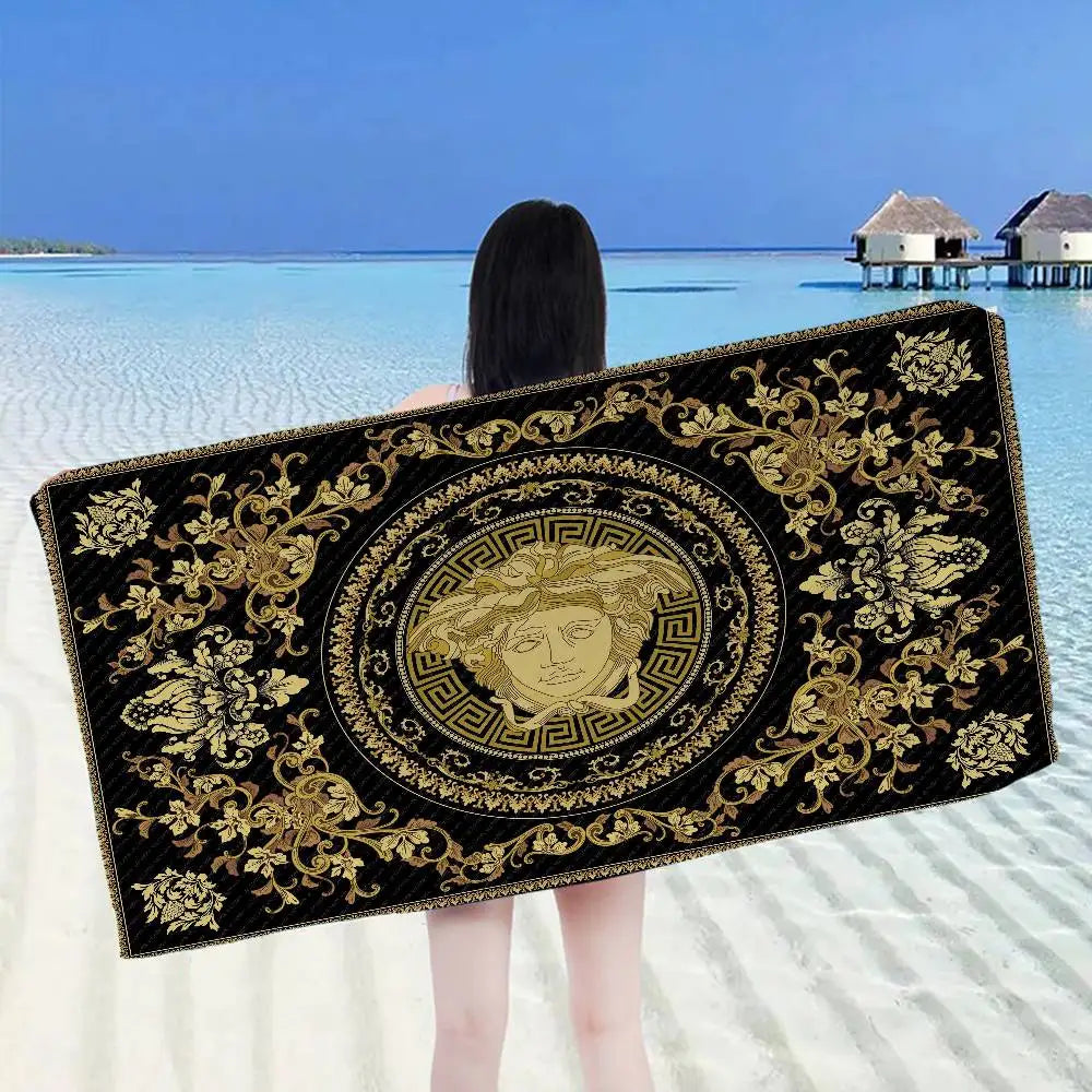 100% Cotton 77x182cm Fashion And Luxury V-Versace Anime Beach Swimming Towel Soft Absorbent Washcloth Women's Gifts for Travel Camping Gym Beach