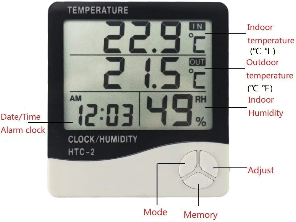 LCD Digital Temperature Humidity Meter HTC-2/HTC-1 Home Indoor Outdoor Garden Hygrometer Thermometer Weather Station with Clock Household Home Supplies