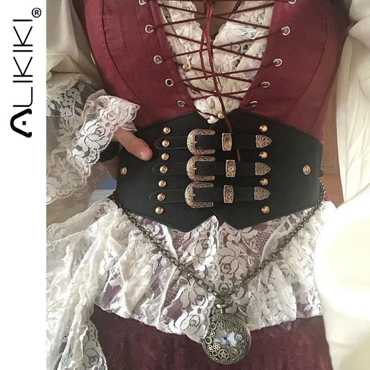 Women's Girls Under Bust Corset Retro PU Leather Metal Three Buckle Belt Ren Faire Costume Renaissance Outfits Female Ladies Fashion Underwear Products