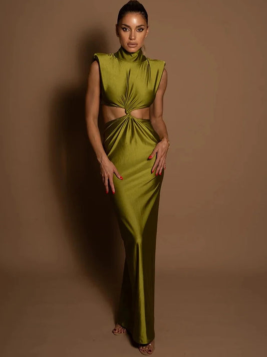 NEW Arrivals Luxury Hollow Out Turtleneck Sexy Maxi Dress For Women Female Solid Sleeveless Bodycon Tank Dresses Evening Night Club Party Dress Girls Ladies Luxury Fashion Clothing Supplies